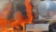 Gaziantep otoyolunda alevlere teslim olan tır metal yığınına döndü!