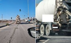 Gaziantep’te beton mikseri yola harç döke döke ilerledi