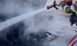 Tankerin lastiklerinden çıkan yangın zeytin bahçesine sıçradı