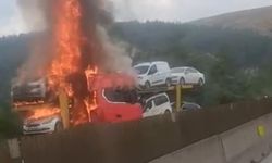 TAG otoyolunda otomobil taşıyan tırda yangın (VİDEOHABER)