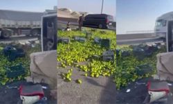 Gaziantep'te mandalina yüklü kamyon devrildi