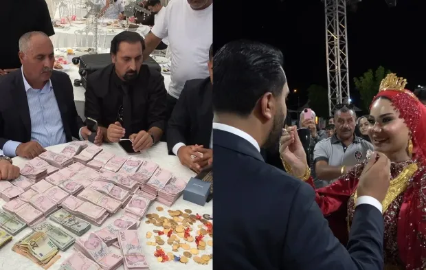 Düğüne para sayma makinesi kuruldu! Damada 20 milyon TL, geline kilolarca altın…