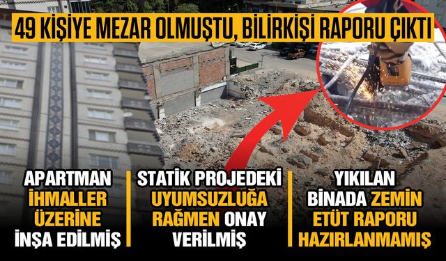 49 kişiye mezar olan Emre Apartmanı ile ilgili şok rapor! İhmaller üzerine inşa edilmiş!