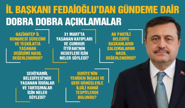 AK Parti Gaziantep İl Başkanı Fedaioğlu’dan Gündeme Dair Dobra Dobra Açıklamalar