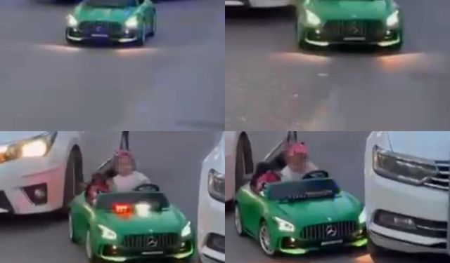 Otomobil çocuğun bindiği akülü araca çarptı