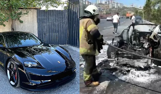 18 milyonluk Porsche alev aldı! İş insanı canını zor kurtardı