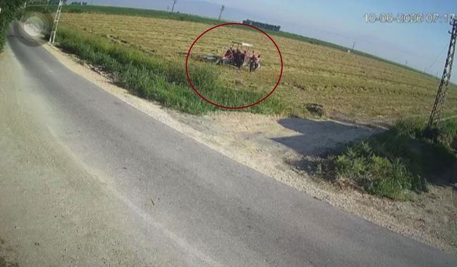 Traktörün pulluğuna takılarak ölümle burun buruna gelen çiftçinin korku dolu anları kamerada