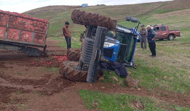 Gaziantep’te kontrolden çıkan traktör devrildi