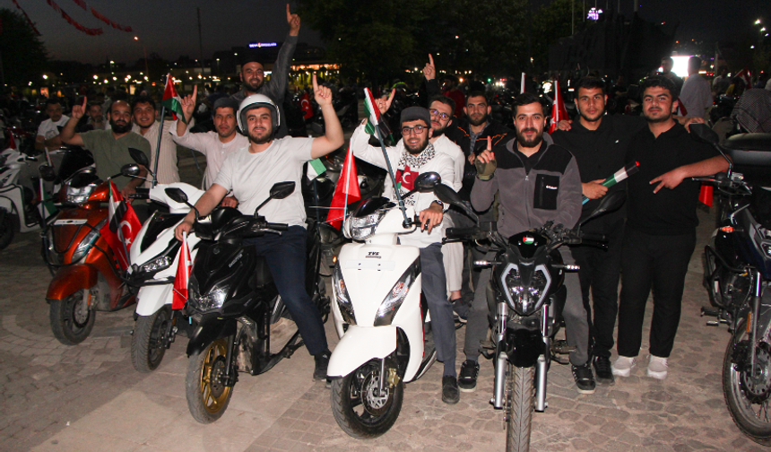 Gaziantep'te motosiklet sürücüleri İsrail'i protesto etti