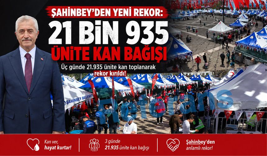 Gaziantep'te Şahinbey’den yeni rekor: 21 bin 935 ünite kan bağışı