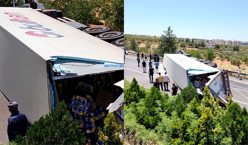 Gaziantep’te muz yüklü tır devrildi: Sürücü yaralandı