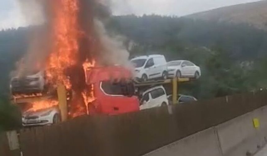Gaziantep Otoyolunda araç yüklü tır alev alev yandı
