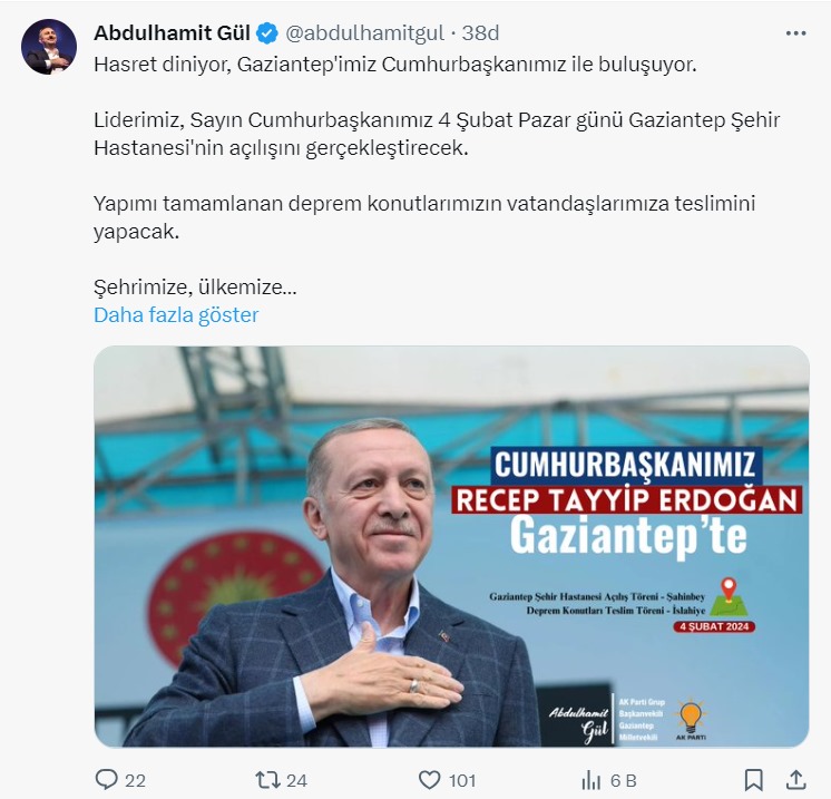 Gül: Hasret Diniyor, Gaziantep'imiz Cumhurbaşkanımız İle Buluşuyor