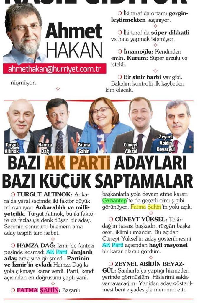 Hürriyet Gazetesi Genel Yayın Yönetmeni Ahmet Hakan’ın Yazısı