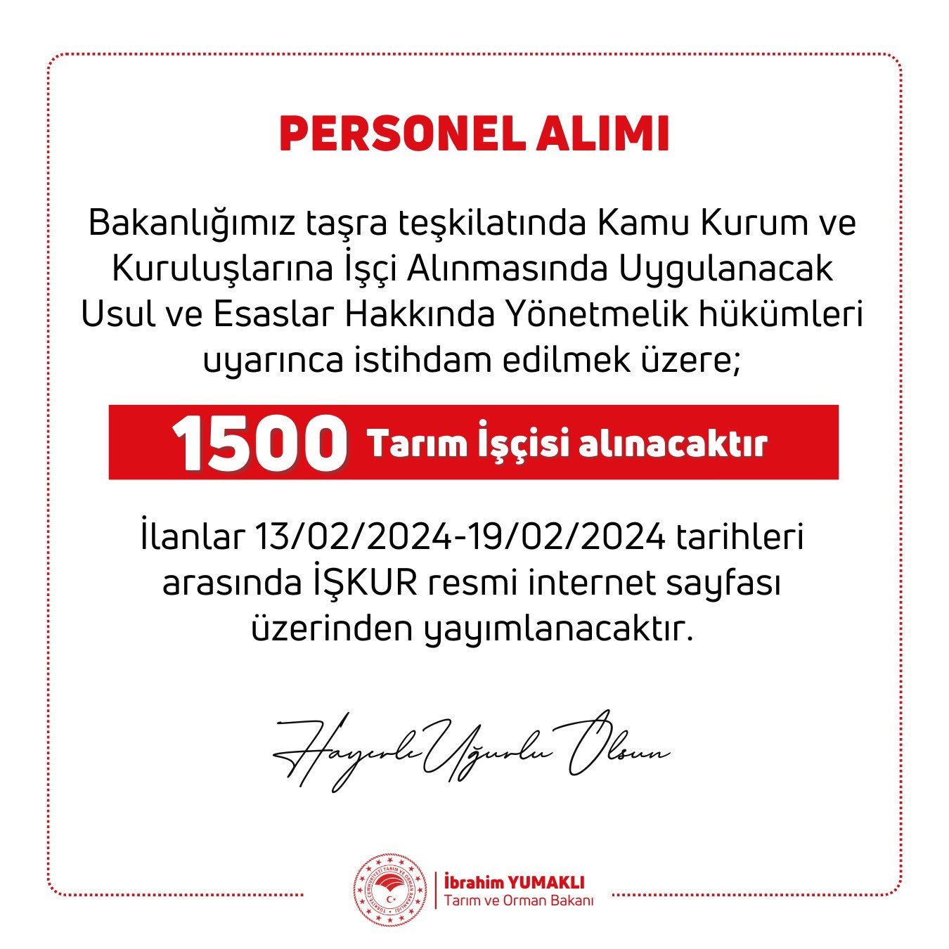 Bakan Duyurdu! ‘’1500 İşçi Alınacak’’ 