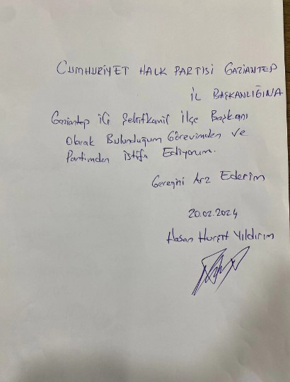Hurşit Yıldırım'ın istifa dilekçesi! 