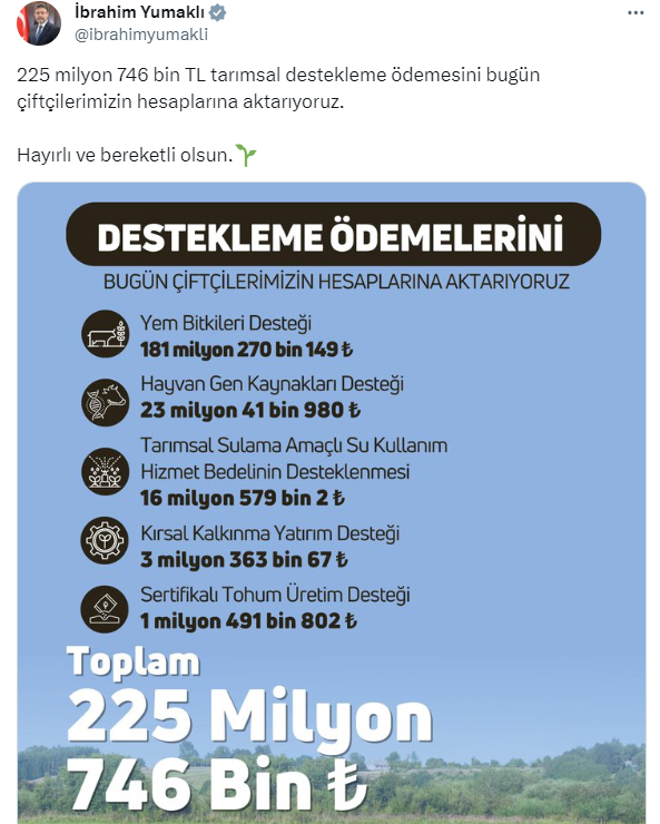 Çiftçilere Tarımsal Destek Ödemesi