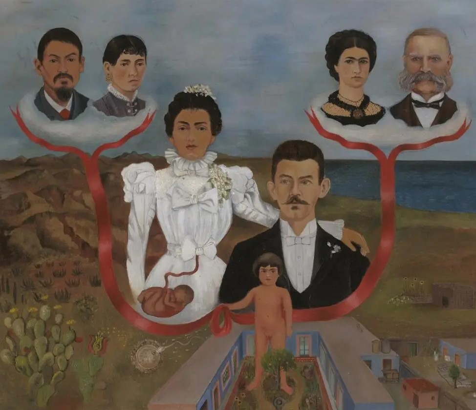 Frida Kahlo Dedem ve Ailem Ve Ben Soy Ağacı  Sürrealizm  Kanvas Efektli Tablo