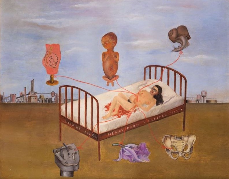 Frida Kahlo, Henry Ford Hastanesi, 1932, Metal üzerine yağlı boya, 38.5 x 31 cm, Museo Dolores Olmedo, Mexico City, Meksika.