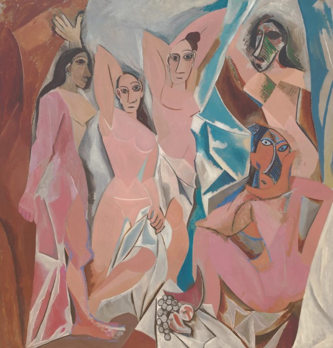 Pablo Picasso'nun Les Demoiselles d'Avignon (1907), tuval üzerine yağlıboya, 243,9 cm × 233,7 cm
