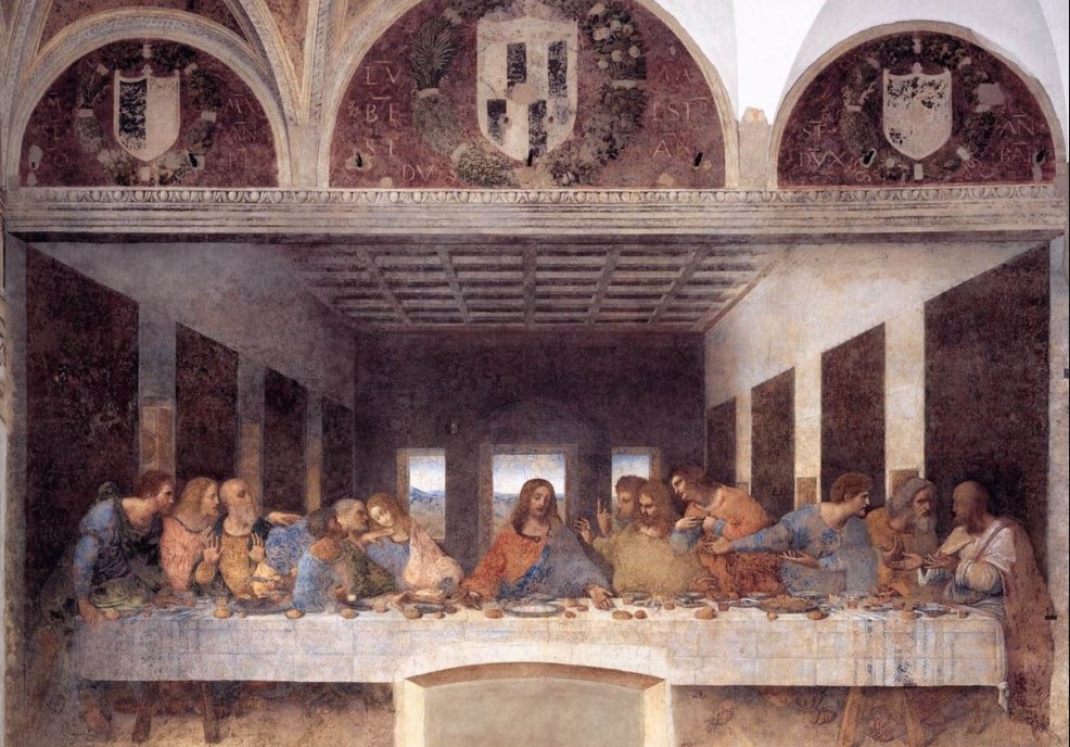 Son Akşam Yemeği, 1495-1498 dolayları, Alçı üzerine yağlı boya ve tempera, 460 x 880 cm, Santa Maria delle Grazie yemekhanesi, Milan, İtalya.