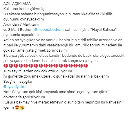 Berna Lâçin’in Sağlık Durumu Ciddi: Acil Ameliyata Alınacak