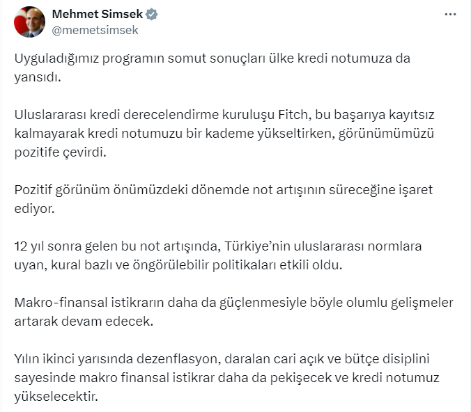 Bakan Şimşek'in 'Fitch' Açıklaması