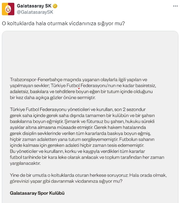 Galatasaray'dan PFDK Sevkleri İçin TFF'ye Flaş Tepki!
