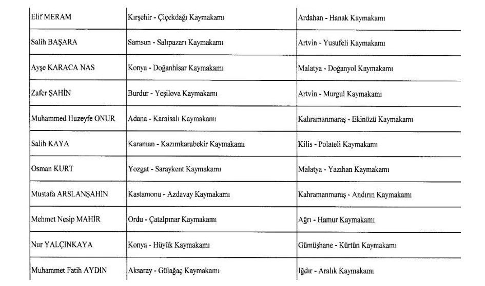 Atanan kaymakam ve vali isim listesi 2024