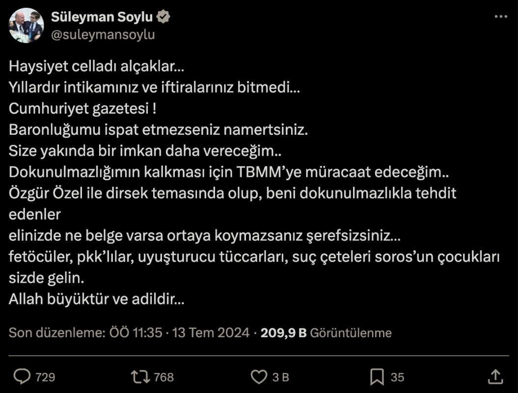 Suleyman Soylu Dokunulmazlik