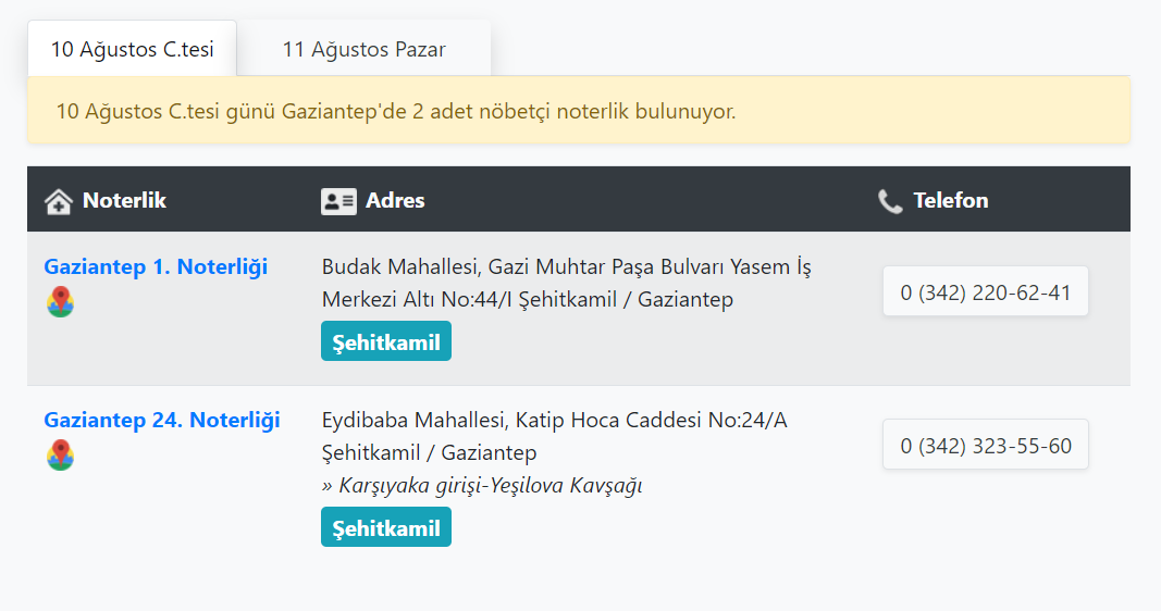 Gaziantep Hangi Noterler Nöbetçi 10 Ağustos 2024 Cumartesi Gaziantep Nöbetçi Noter Listesi