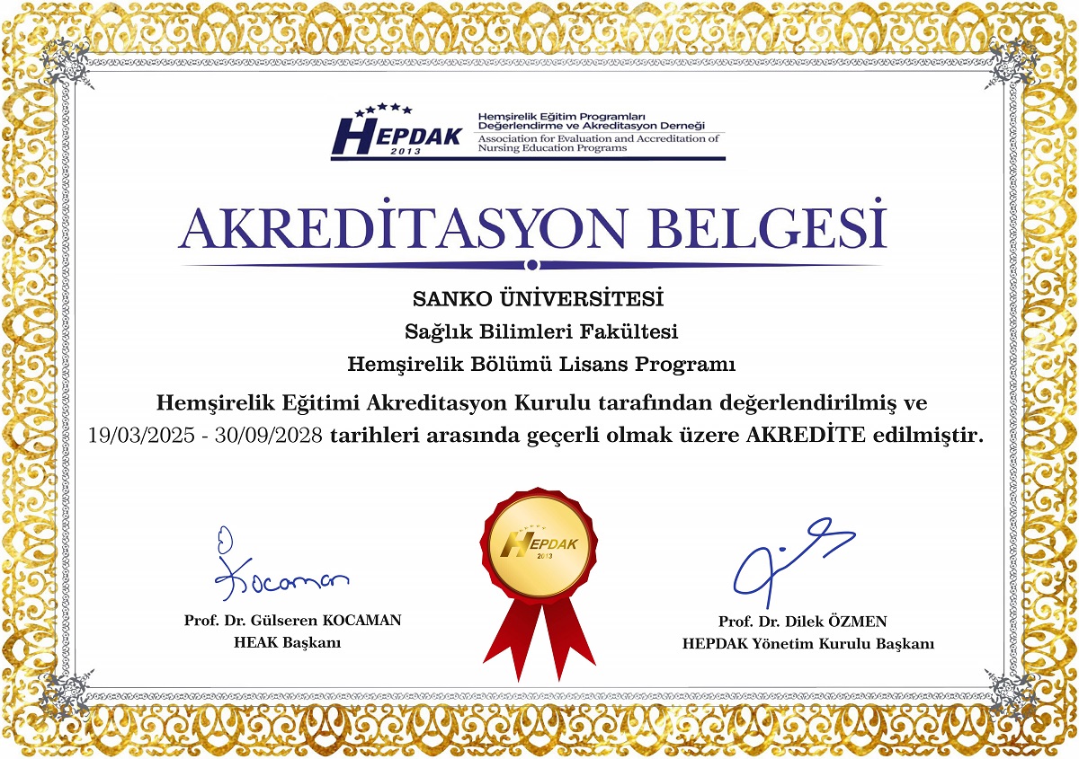 Sanko Üni̇versi̇tesi̇ Hemşi̇reli̇k Programi Yeni̇den Akredi̇te Edi̇ldi̇